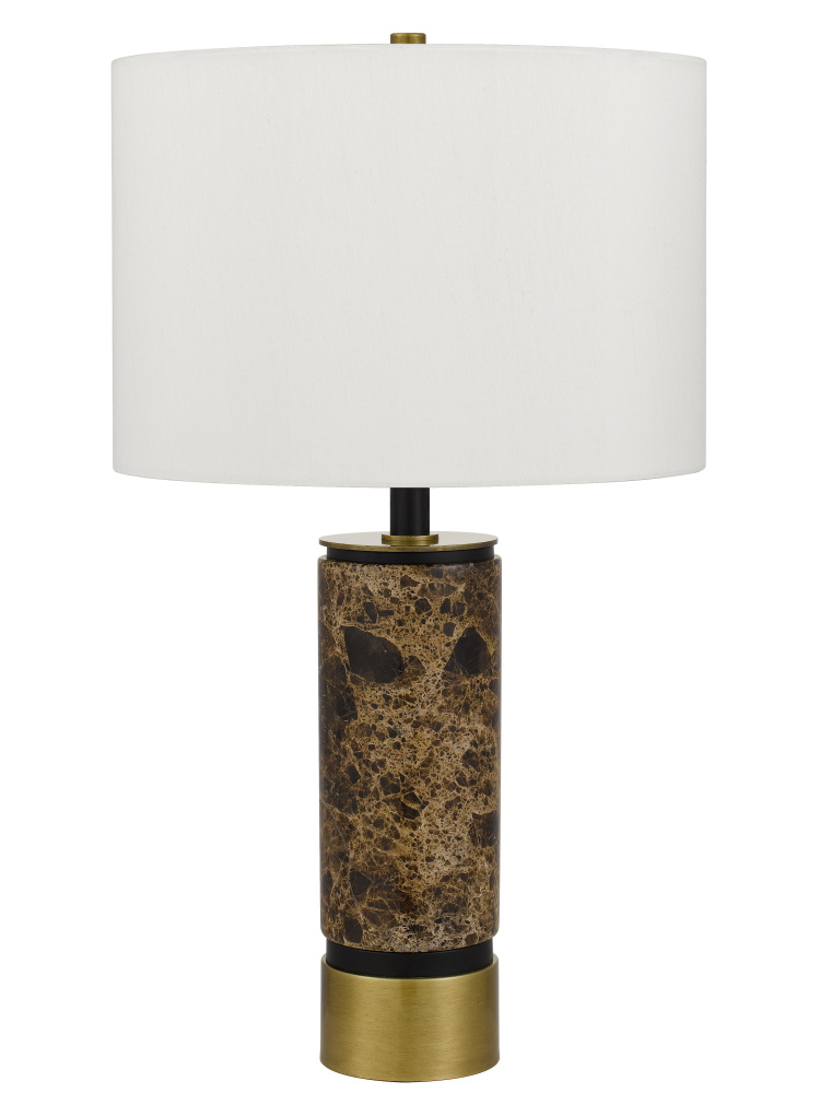 150W 3 way Salford Marble stone table lamp with metal base and hardback fabric shade