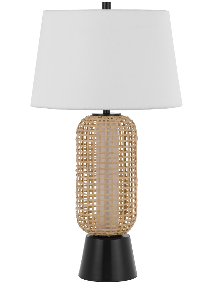 100W Wicker table lamp with 2W LED night light and hardback fabric shade