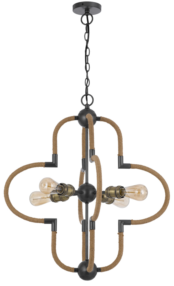 60W x 4 Tahoka metal chandelier with burlap wrapped frame