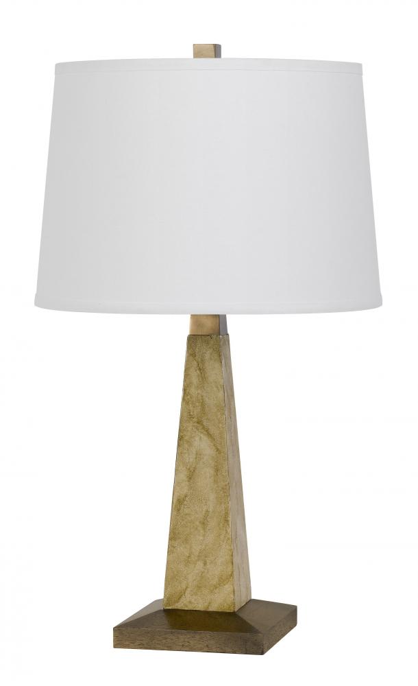 150W 3 way Ravenna resin pyramid design table lamp with hardback taper fabric drum shade