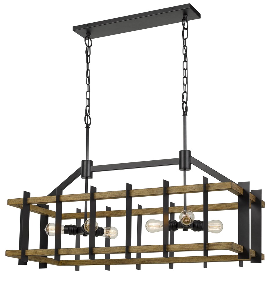 Bruck 60W X 6 Metal/Pine Wood Island Chandelier (Edison Bulbs Not included)