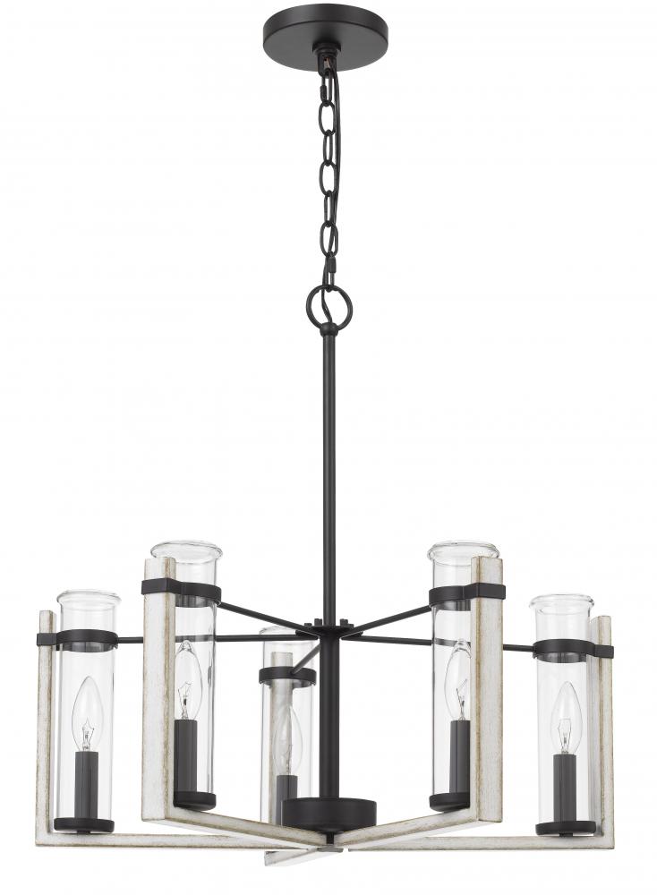 60Wx 5 Olivette metal chandelier with glass shade