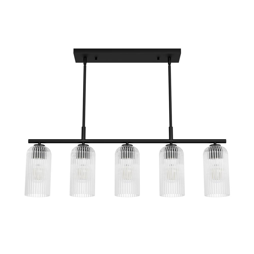 Hunter Beverly Glen Matte Black with Clear Glass 5 Light Chandelier Ceiling Light Fixture