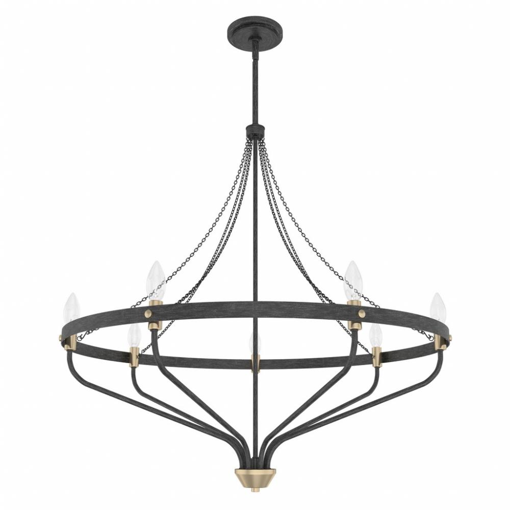 Hunter Merlin Rustic Iron and Alturas Gold 7 Light Large Chandelier Ceiling Light Fixture
