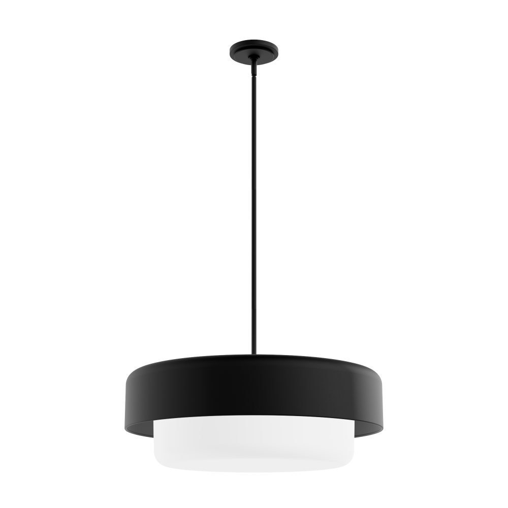 Hunter Station Natural Black Iron with Frosted Cased White Glass 4 Lt Pendant Ceiling Lt Fixture