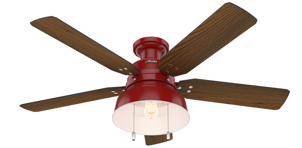Hunter 52 inch Mill Valley Barn Red Low Profile Damp Rated Ceiling Fan with LED Lt Kit