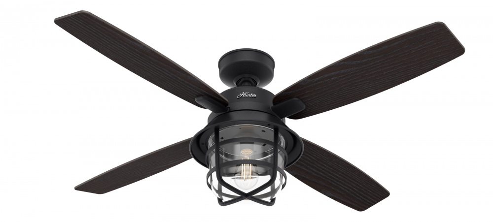 Hunter 52 inch Port Royale Natural Black Iron Damp Rated Ceiling Fan with LED Lt Kit
