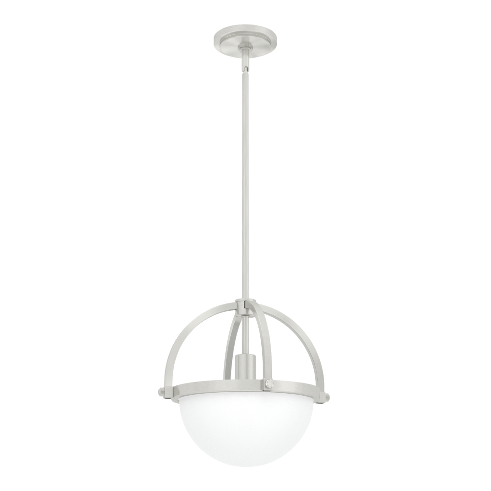 Hunter Wedgefield Brushed Nickel with Frosted Cased White Glass 1 Lt Pendant Ceiling Light Fixture