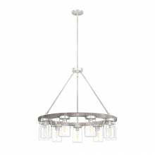 Hunter 19246 - Hunter Devon Park Brushed Nickel and Grey Wood with Clear Glass 9 Lt Chandelier Ceiling Lt Fixture