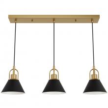 Hunter 13174 - Hunter Carrington Isle Luxe Gold and Flat Matte Black 3 Lt Medium Pendant Cluster Ceiling Lt Fixture