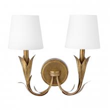 Regina Andrew 15-1219GLD - Regina Andrew River Reed Sconce Double (Antique Gold Leaf with Natural Linen Shade)