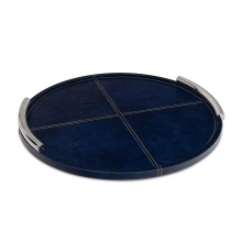 Regina Andrew 20-1691BL - Regina Andrew Hayes Leather Tray Round Small (Blue)