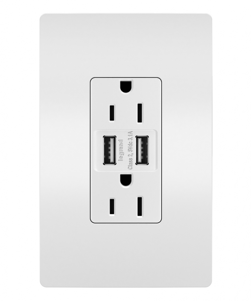 radiant 15A Tamper-Resistant USB Outlet, White