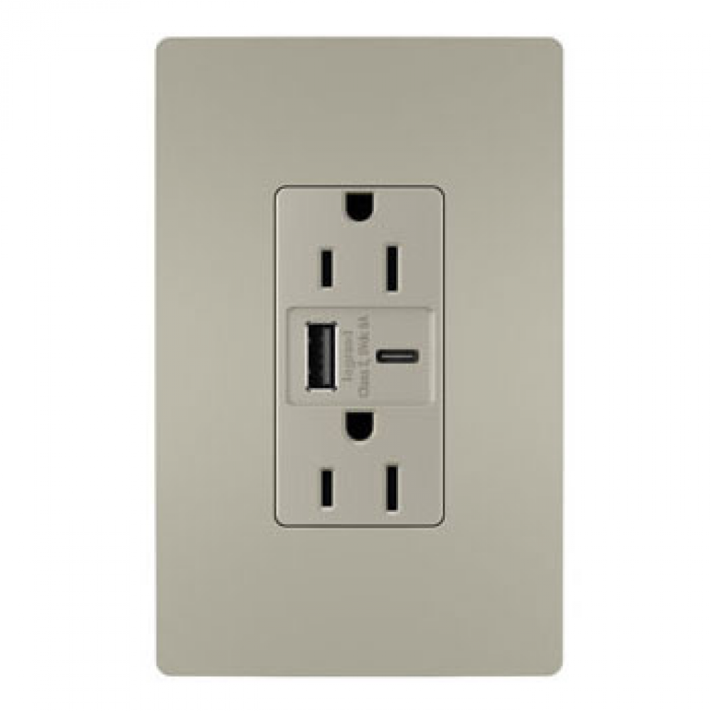 radiant 15A Tamper-Resistant Ultra-Fast USB Type A/C Outlet, Nickel