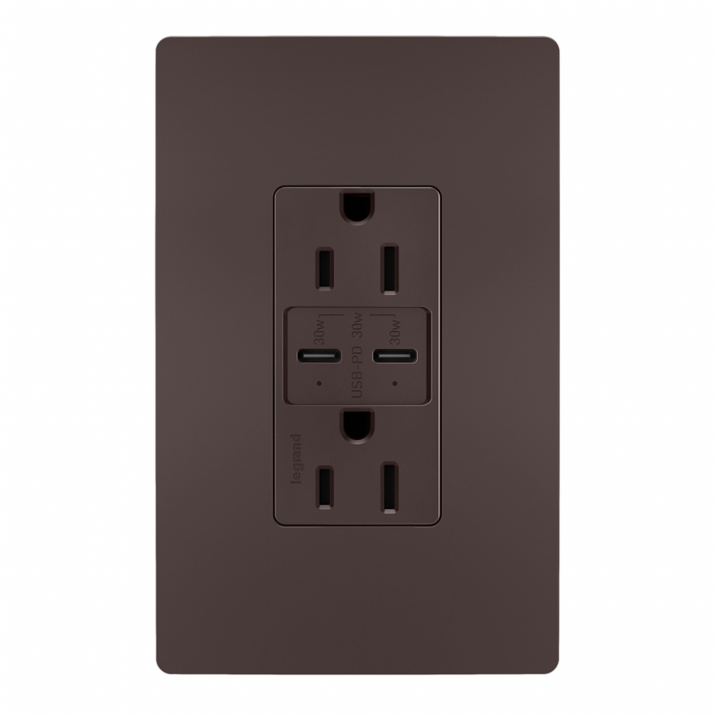 radiant 15A Tamper Resistant Ultra Fast PLUS Power Delivery USB Type C/C Outlet, Dark Bronze (6 pack)