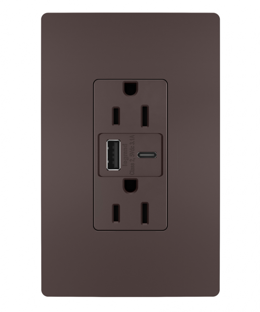 radiant 15A Tamper-Resistant USB Type A/C Outlet, Dark Bronze