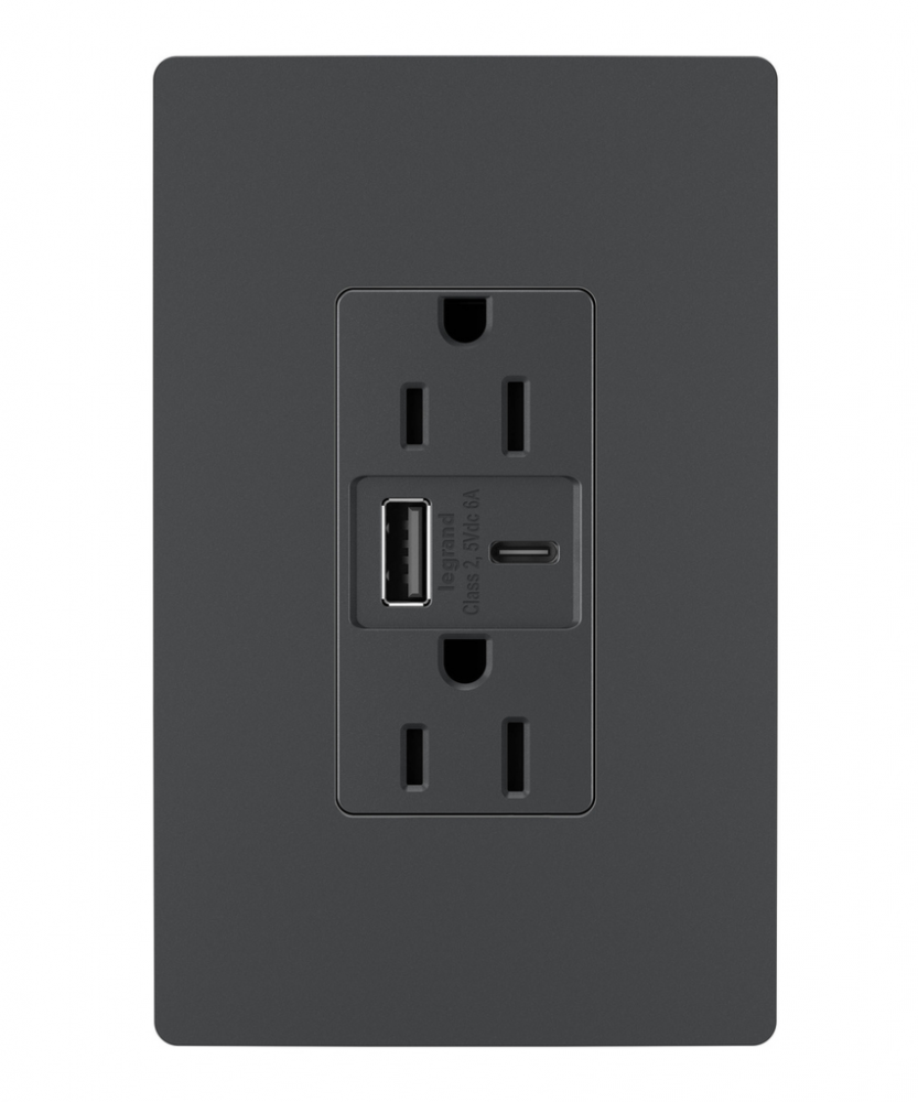 radiant 15A Tamper-Resistant USB Type A/C Outlet, Graphite
