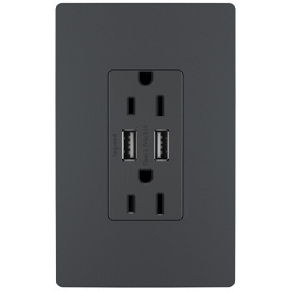 radiant 15A Tamper-Resistant USB Outlet, Graphite