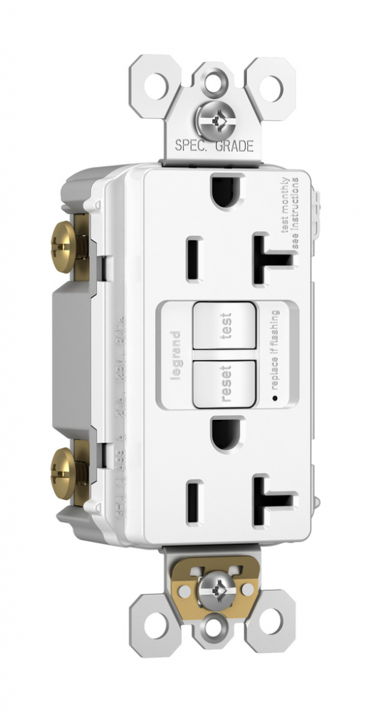 radiant Tamper-Resistant 20A Duplex Self-Test GFCI Receptacle with SafeLock Protection, White