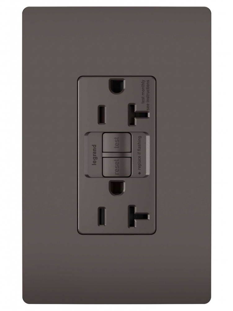 radiant Tamper-Resistant 20A Duplex Self-Test GFCI Receptacle with SafeLock Protection, Brown