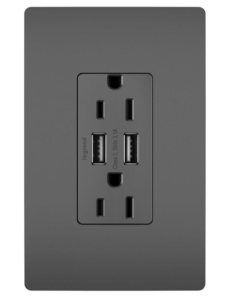 radiant 15A Tamper-Resistant USB Outlet, Black
