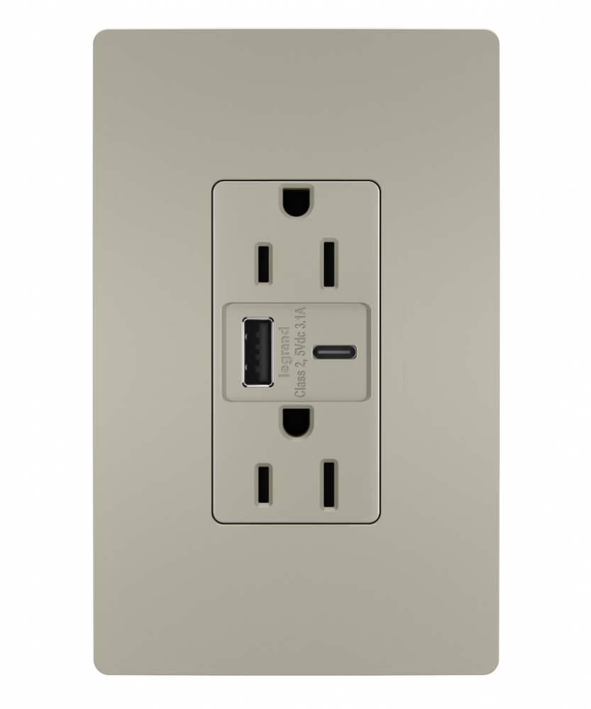 radiant 15A Tamper-Resistant USB Type A/C Outlet, Nickel