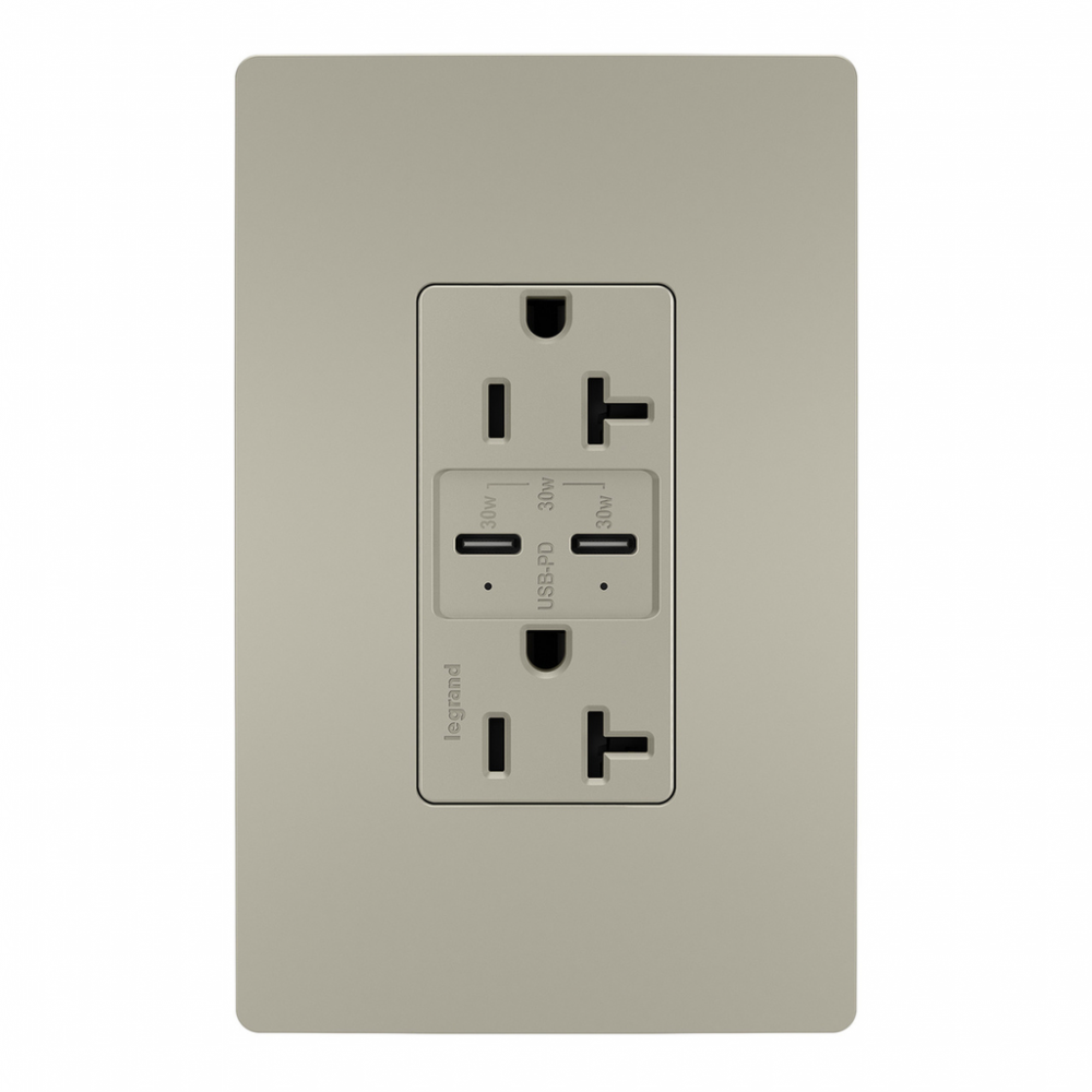 radiant 20A Tamper Resistant Ultra Fast PLUS Power Delivery USB Type C/C Outlet, Nickel