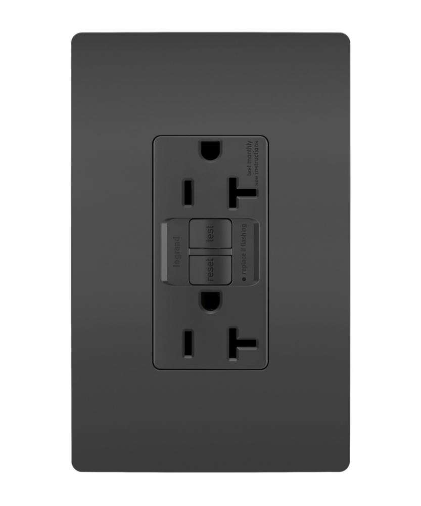 radiant Tamper-Resistant 20A Duplex Self-Test GFCI Receptacle with SafeLock Protection, Black