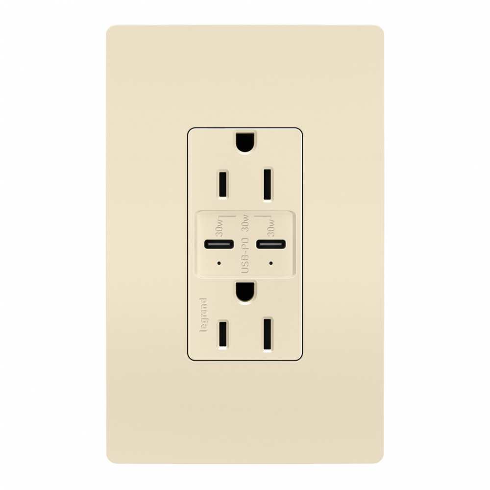 radiant 15A Tamper Resistant Ultra Fast PLUS Power Delivery USB Type C/C Outlet, Light Almond