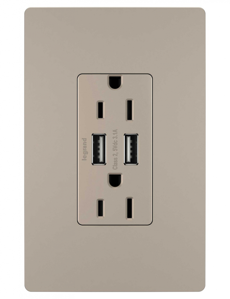 radiant 15A Tamper-Resistant USB Outlet, Nickel