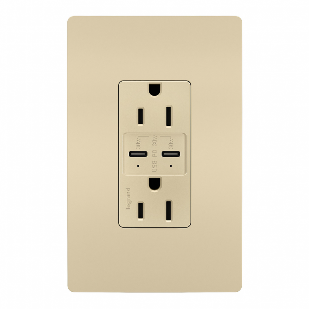 radiant 15A Tamper Resistant Ultra Fast PLUS Power Delivery USB Type C/C Outlet, Ivory