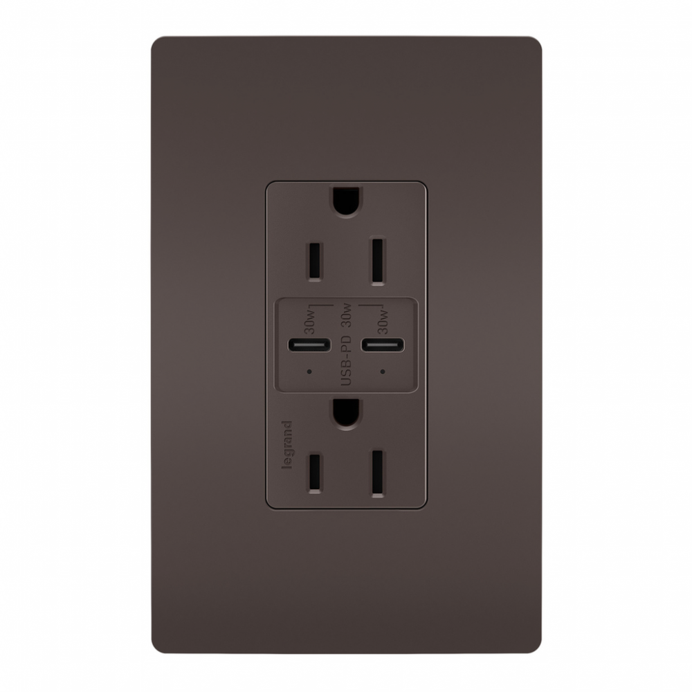 radiant 15A Tamper Resistant Ultra Fast PLUS Power Delivery USB Type C/C Outlet, Brown