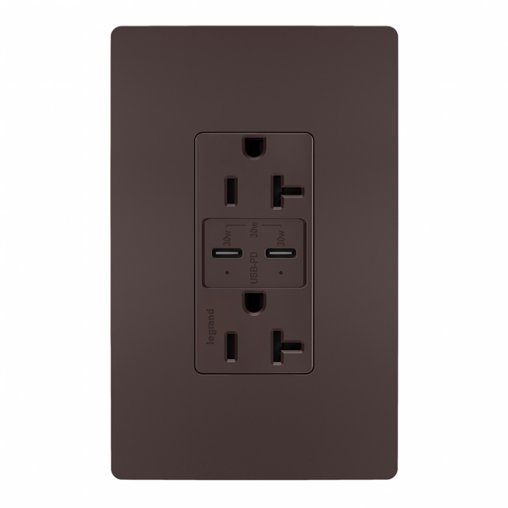 radiant 20A Tamper Resistant Ultra Fast PLUS Power Delivery USB Type C/C Outlet, Dark Bronze