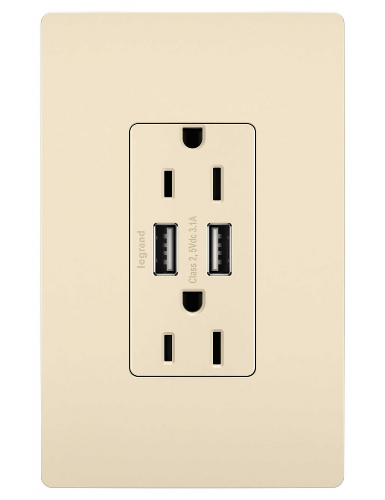 radiant 15A Tamper-Resistant USB Outlet, Light Almond