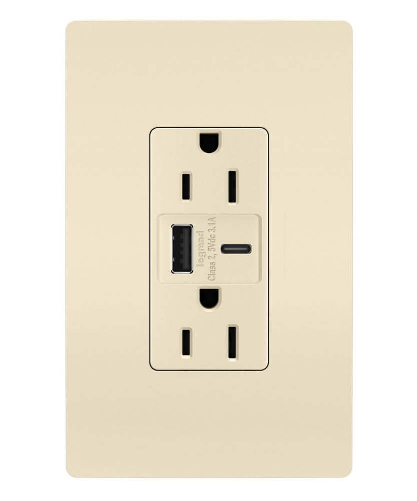radiant 15A Tamper-Resistant USB Type A/C Outlet, Light Almond