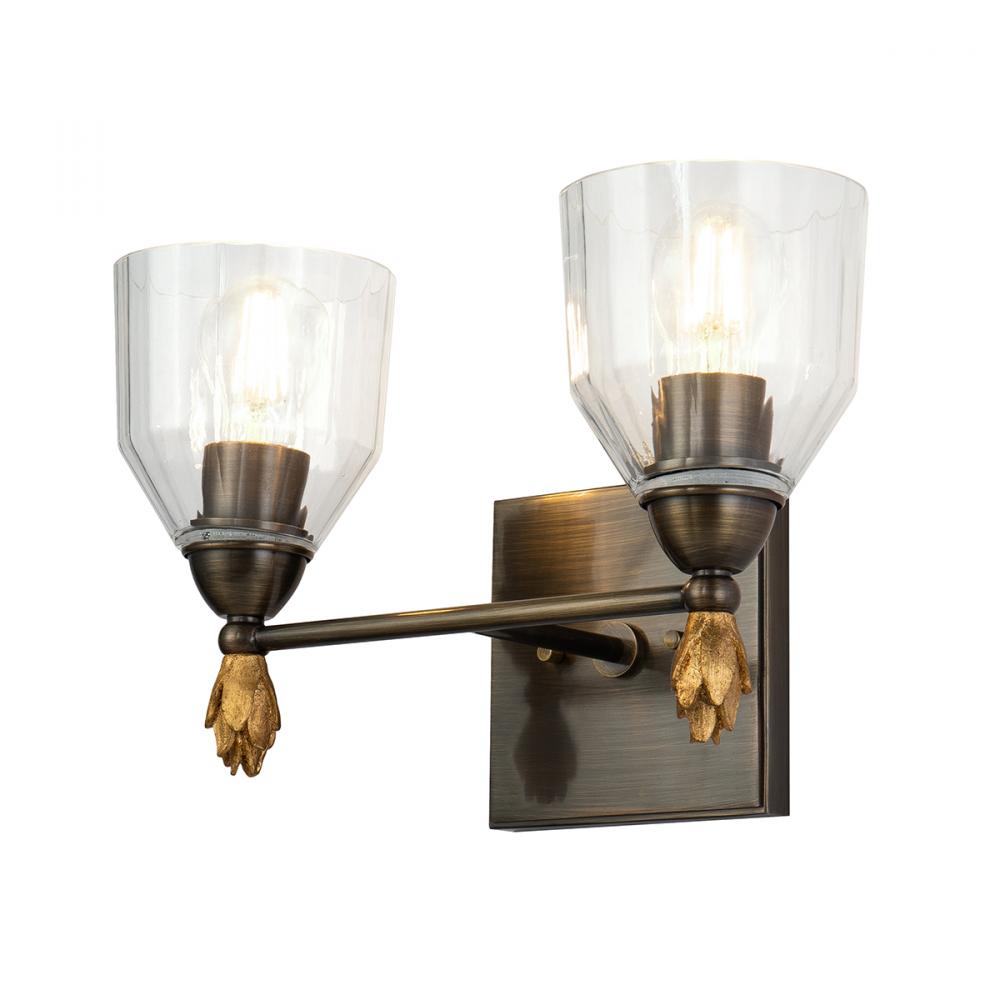 Felice 2 Light Vanity in Dark Bronze With Gold Accents