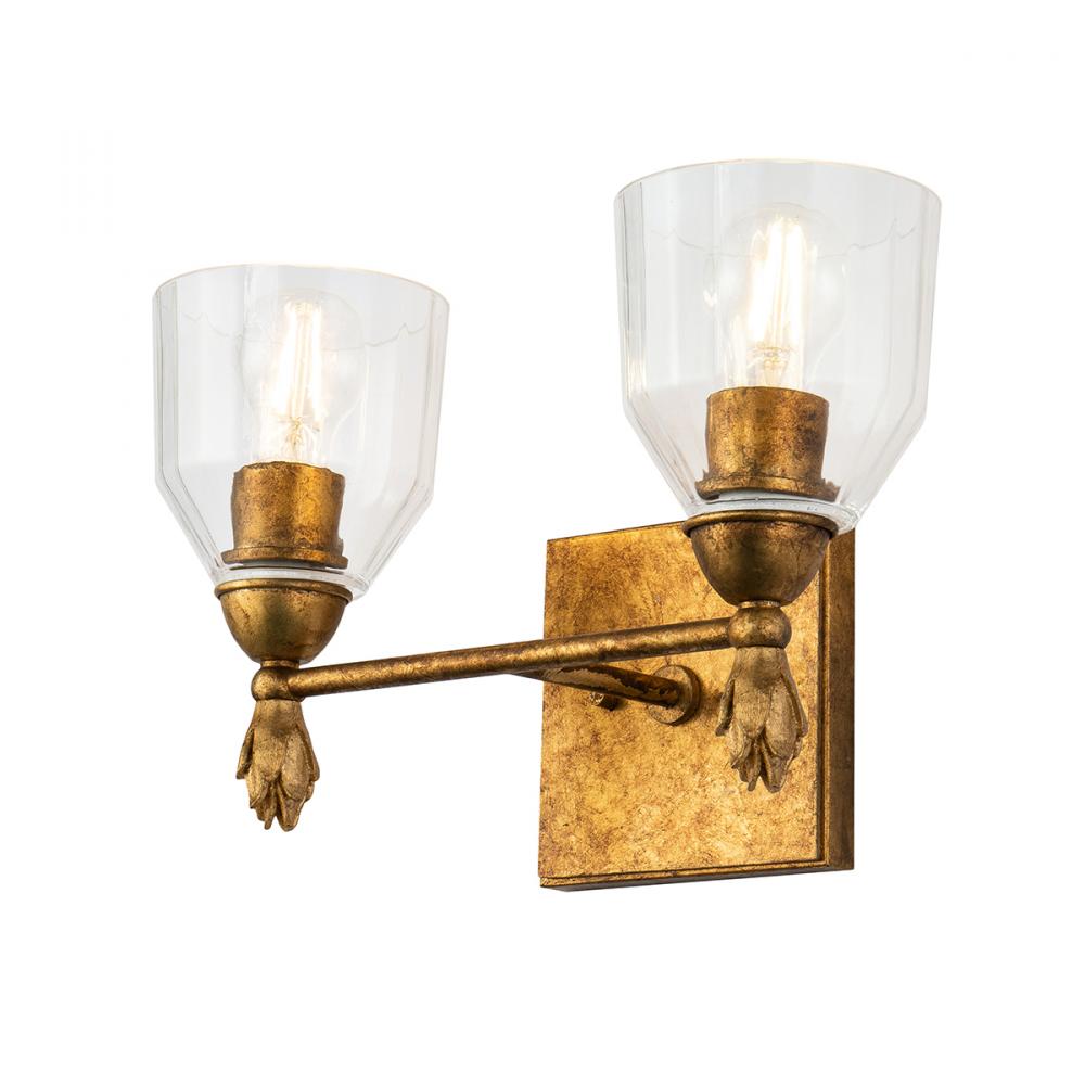 Felice 2 Light Vanity in Antique Gold