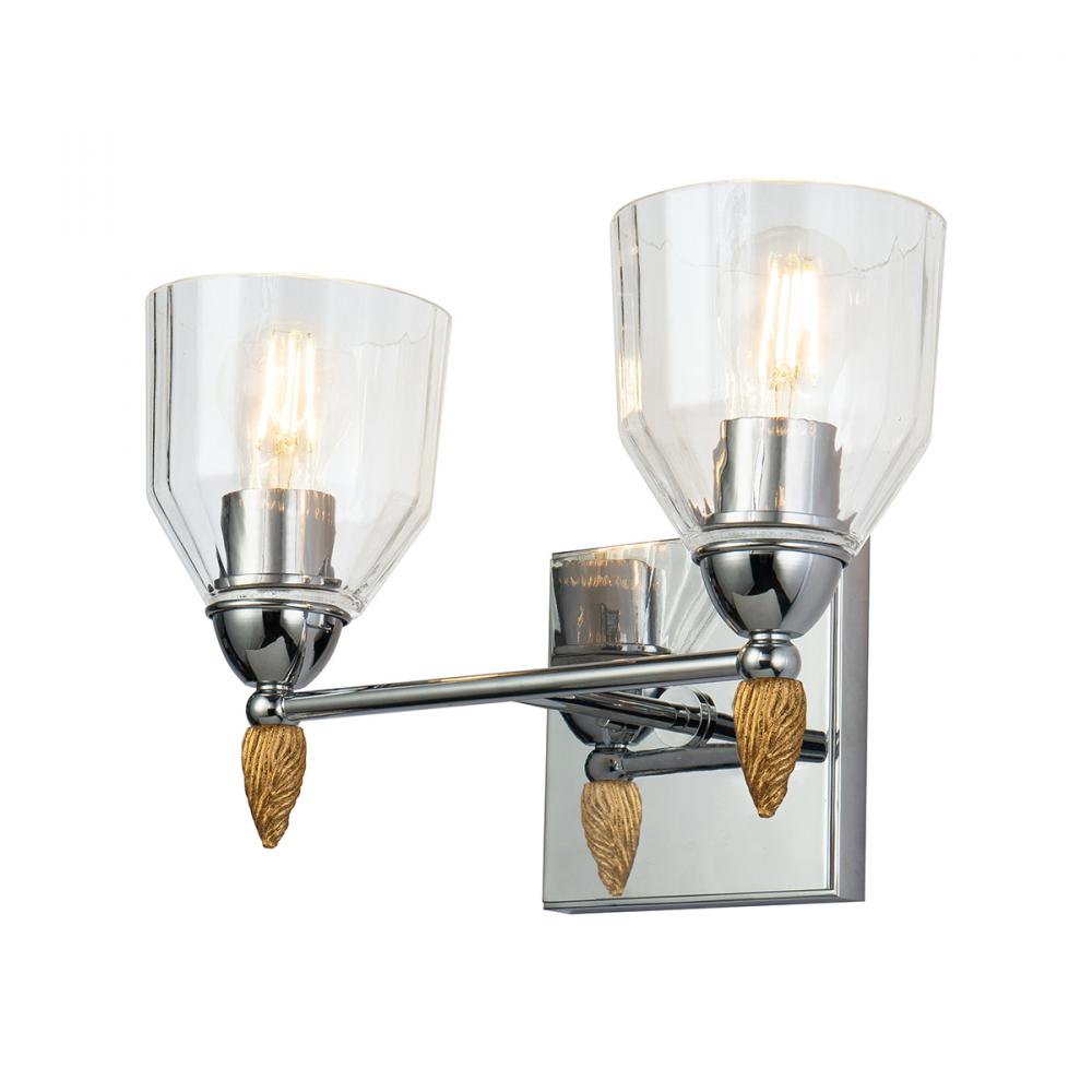 Felice 2 Light Vanity in Polished Chrome With Gold Accents
