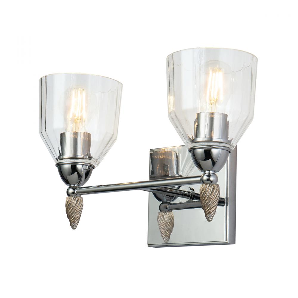 Felice 2 Light Vanity in Polished Chrome With Silver Accents