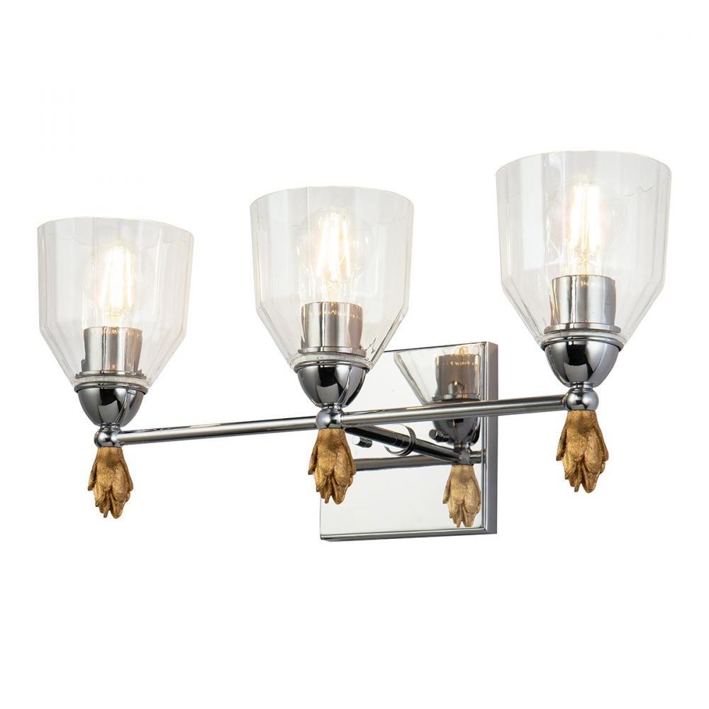 Felice 3 Light Vanity in Polished Chrome With Gold Accents