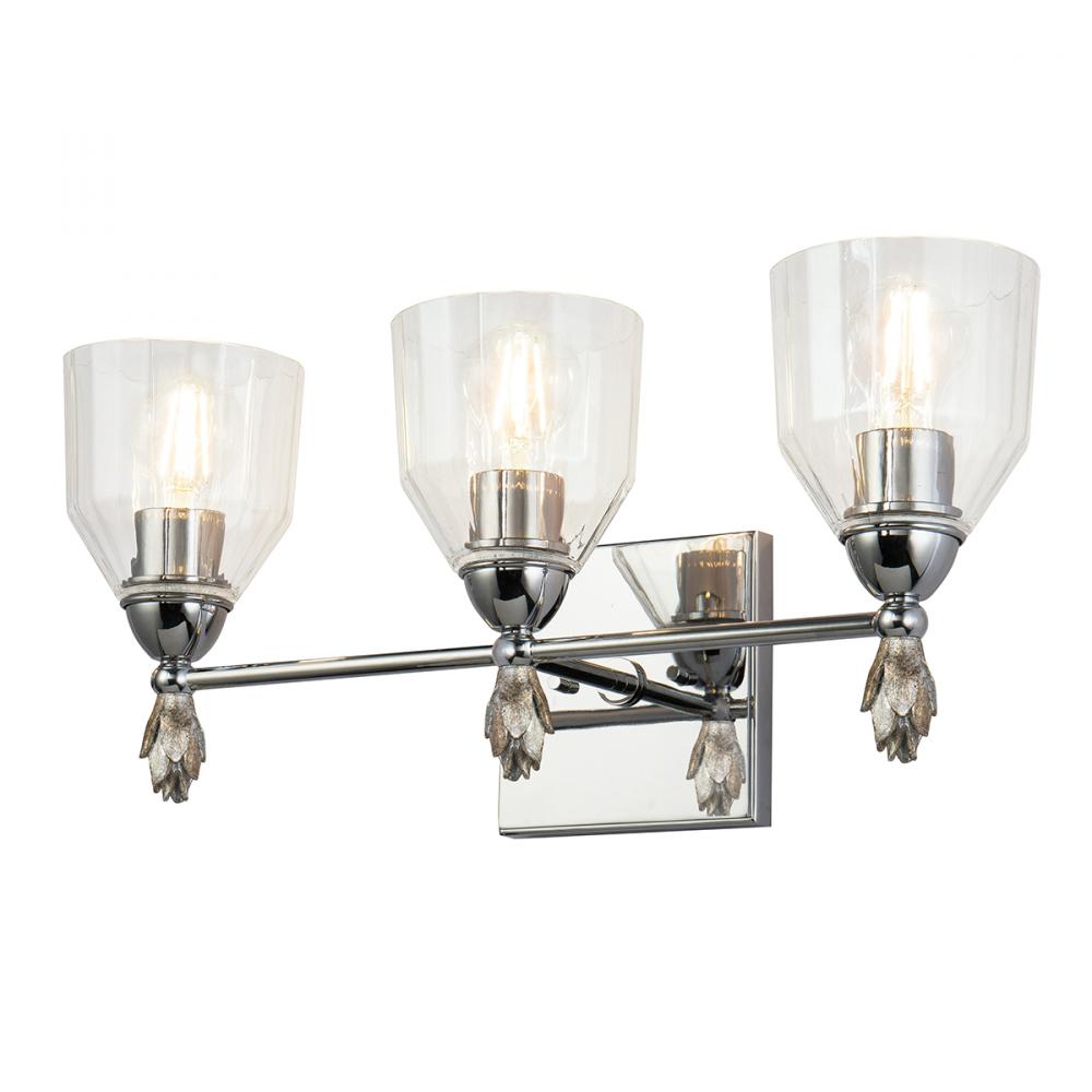 Felice 3 Light Vanity in Polished Chrome With Silver Accents