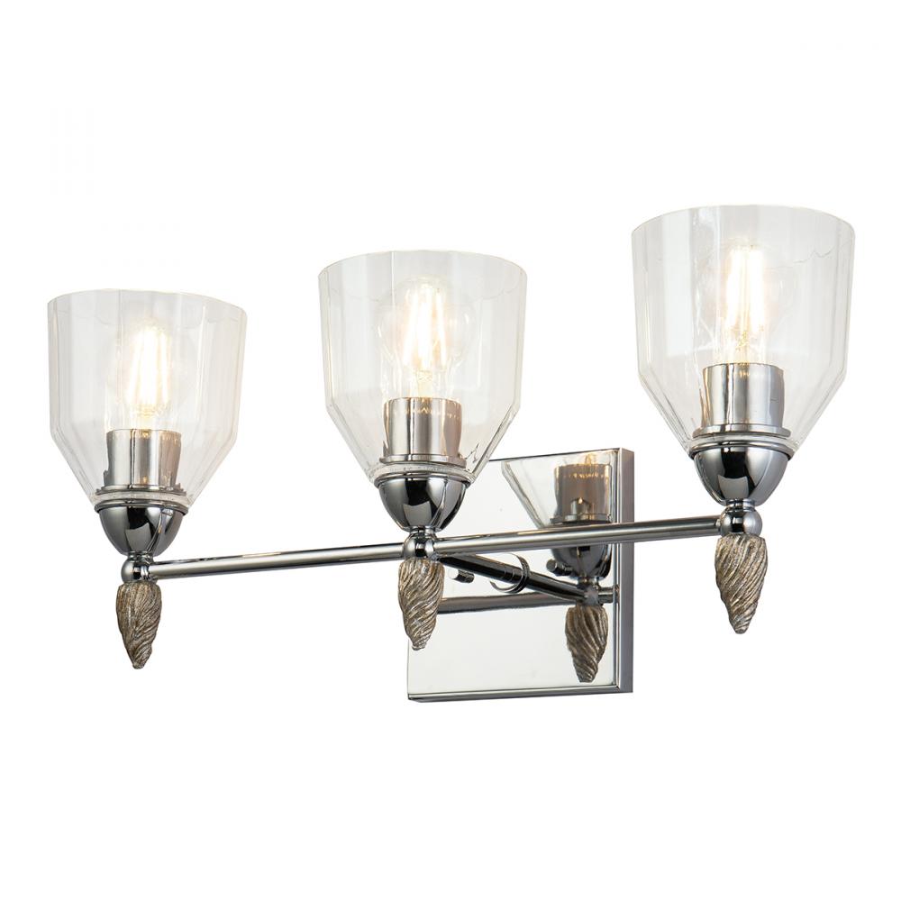 Felice 3 Light Vanity in Polished Chrome With Silver Accents