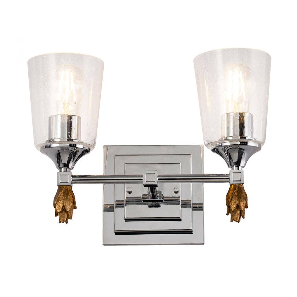 Vetiver 2 Light Vanity in Polished Chrome with Gold Accent