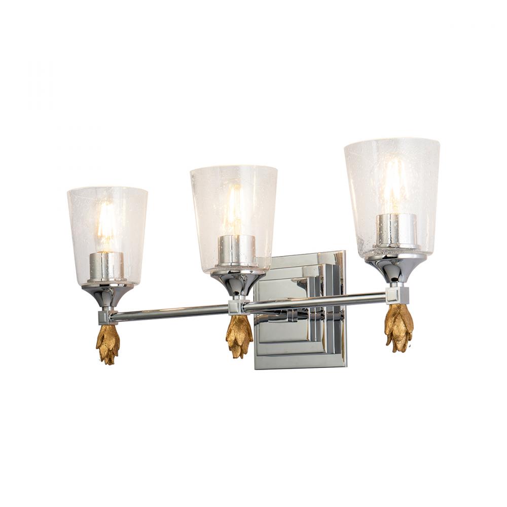 Vetiver 3 Light Vanity in Polished Chrome with Gold Accent