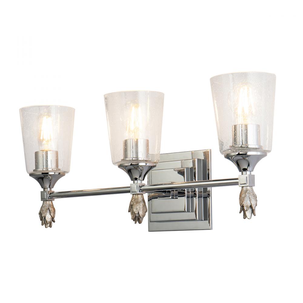 Vetiver 3 Light Vanity in Polished Chrome with Silver Accent