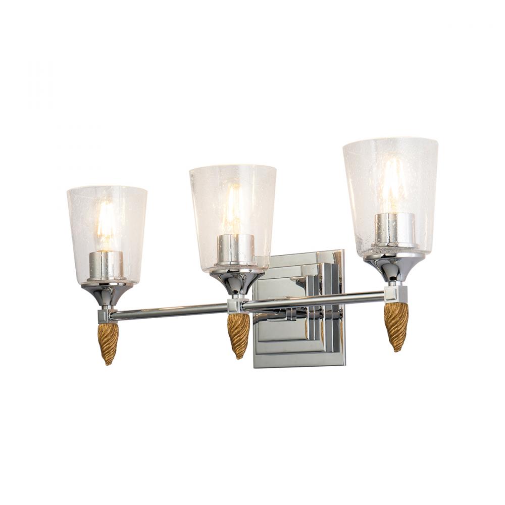 Vetiver 3 Light Vanity in Polished Chrome with Gold Accent
