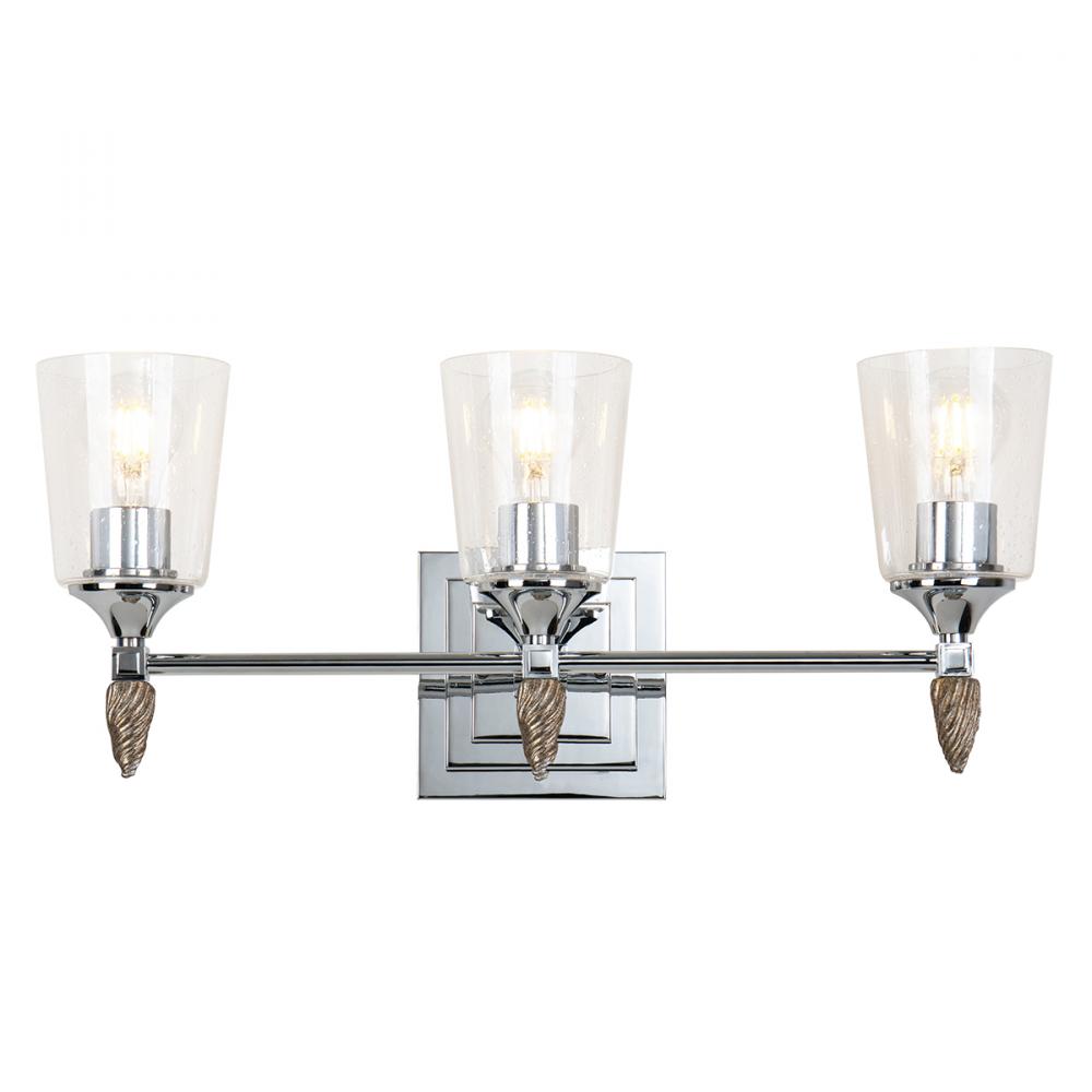 Vetiver 3 Light Vanity in Polished Chrome with Silver Accent