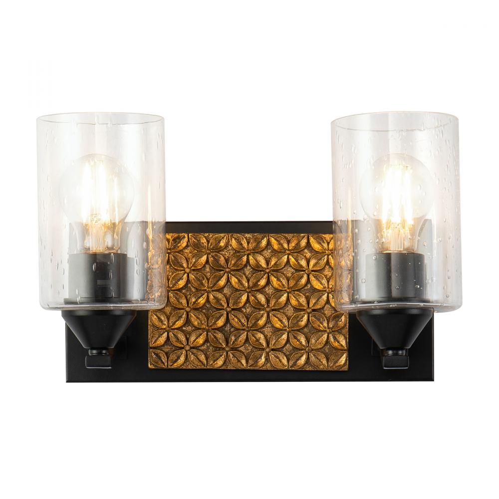Arcadia 2 Light Vanity in Matte Black and Gold