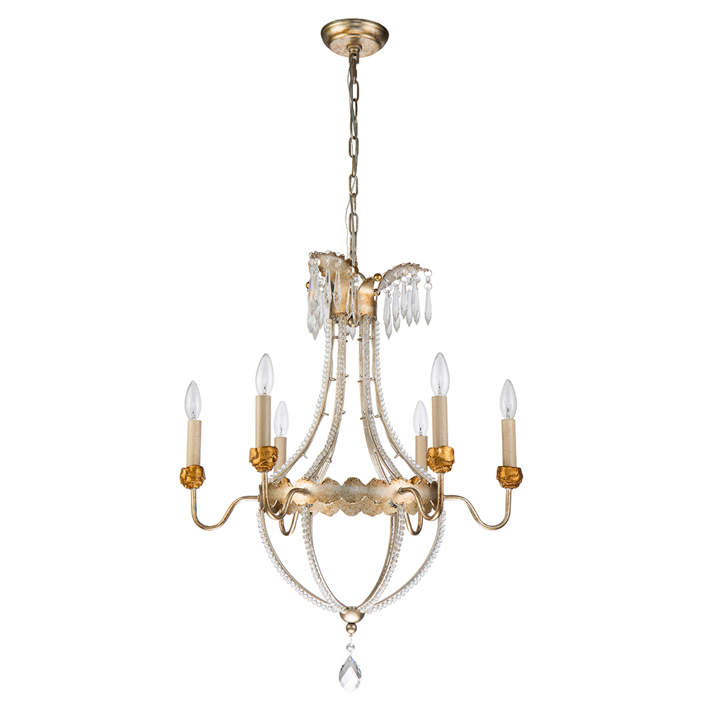 Louis 6 Light Gold and Silver Empire Chandelier