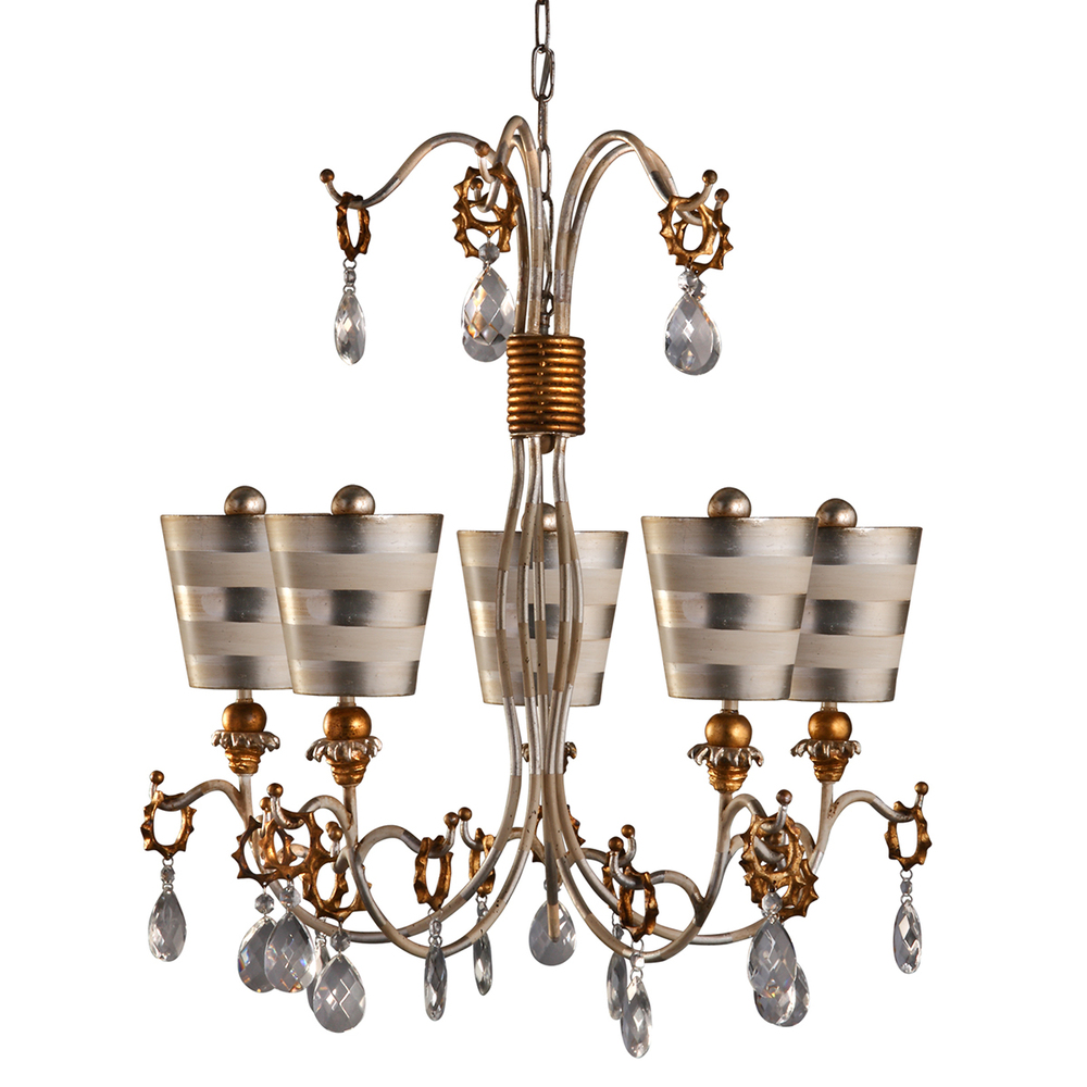 Tivoli 5 Light Unique Striped Silver Shaded Chandelier